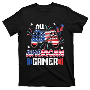 4th Of July Kids Men All American Gamer Flag T-Shirt