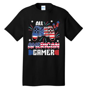 4th Of July Kids Men All American Gamer Flag Tall T-Shirt