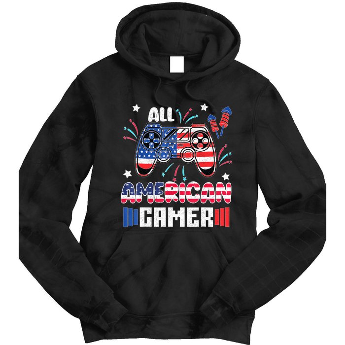 4th Of July Kids Men All American Gamer Flag Tie Dye Hoodie