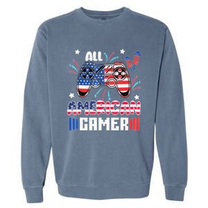 4th Of July Kids Men All American Gamer Flag Garment-Dyed Sweatshirt