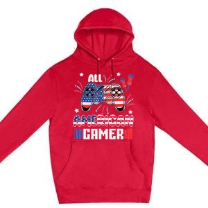 4th Of July Kids Men All American Gamer Flag Premium Pullover Hoodie