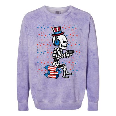 4th Of July Skeleton Gamer Funny America Kids Men Teen Colorblast Crewneck Sweatshirt