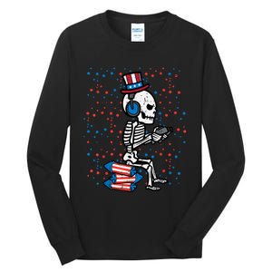 4th Of July Skeleton Gamer Funny America Kids Men Teen Tall Long Sleeve T-Shirt