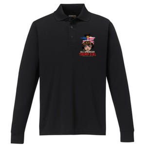 4th Of July All American Afro Trump Gift Performance Long Sleeve Polo