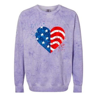 4th of JULY. LOVE HEART American Freedom USA Flag Colorblast Crewneck Sweatshirt