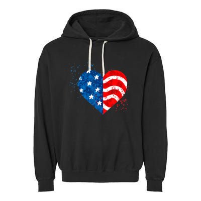 4th of JULY. LOVE HEART American Freedom USA Flag Garment-Dyed Fleece Hoodie