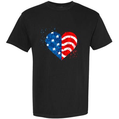 4th of JULY. LOVE HEART American Freedom USA Flag Garment-Dyed Heavyweight T-Shirt