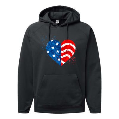 4th of JULY. LOVE HEART American Freedom USA Flag Performance Fleece Hoodie