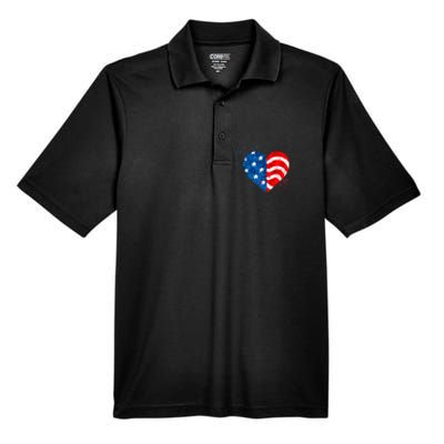 4th of JULY. LOVE HEART American Freedom USA Flag Men's Origin Performance Pique Polo