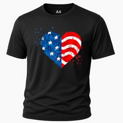 4th of JULY. LOVE HEART American Freedom USA Flag Cooling Performance Crew T-Shirt