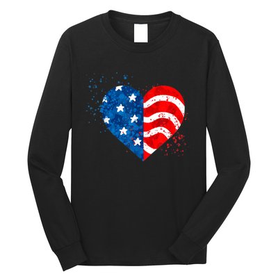 4th of JULY. LOVE HEART American Freedom USA Flag Long Sleeve Shirt