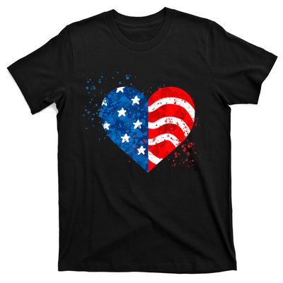 4th of JULY. LOVE HEART American Freedom USA Flag T-Shirt