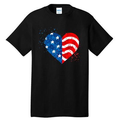 4th of JULY. LOVE HEART American Freedom USA Flag Tall T-Shirt