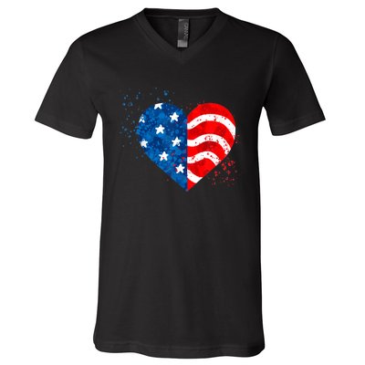 4th of JULY. LOVE HEART American Freedom USA Flag V-Neck T-Shirt