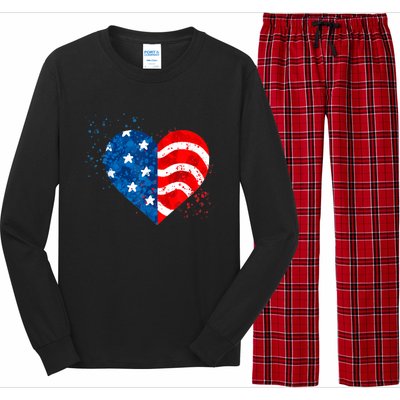 4th of JULY. LOVE HEART American Freedom USA Flag Long Sleeve Pajama Set