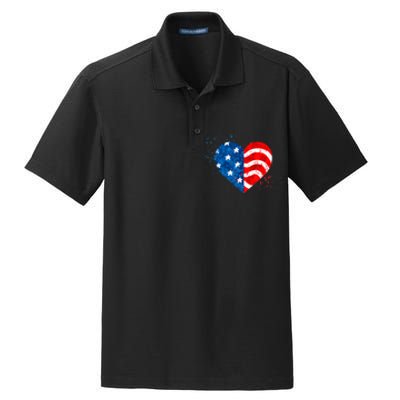 4th of JULY. LOVE HEART American Freedom USA Flag Dry Zone Grid Polo