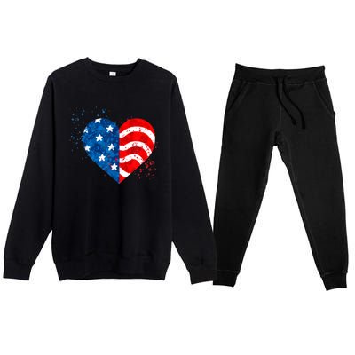 4th of JULY. LOVE HEART American Freedom USA Flag Premium Crewneck Sweatsuit Set