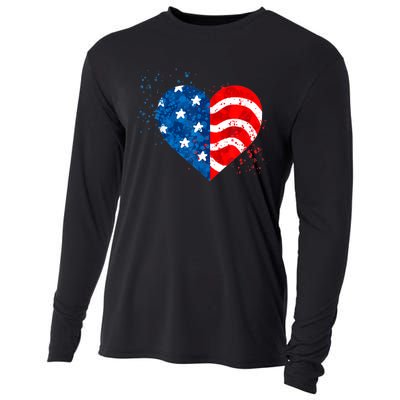 4th of JULY. LOVE HEART American Freedom USA Flag Cooling Performance Long Sleeve Crew