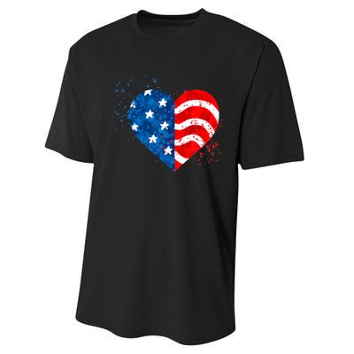 4th of JULY. LOVE HEART American Freedom USA Flag Performance Sprint T-Shirt