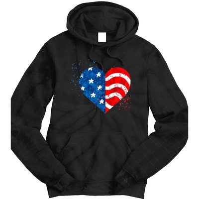 4th of JULY. LOVE HEART American Freedom USA Flag Tie Dye Hoodie