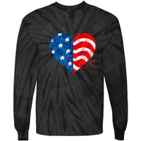 4th of JULY. LOVE HEART American Freedom USA Flag Tie-Dye Long Sleeve Shirt