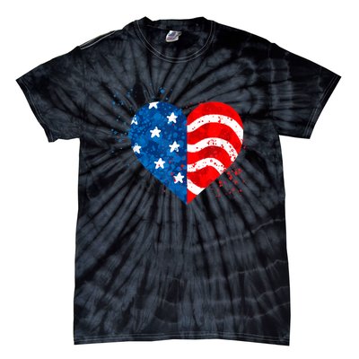 4th of JULY. LOVE HEART American Freedom USA Flag Tie-Dye T-Shirt