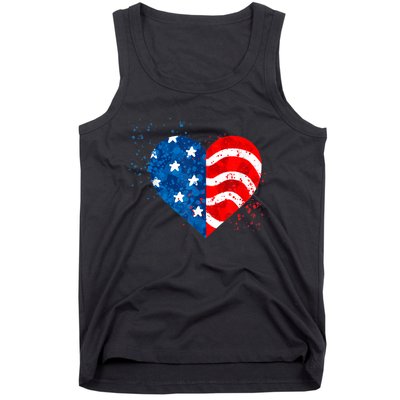 4th of JULY. LOVE HEART American Freedom USA Flag Tank Top