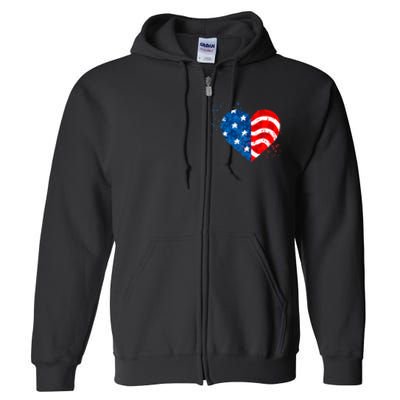 4th of JULY. LOVE HEART American Freedom USA Flag Full Zip Hoodie