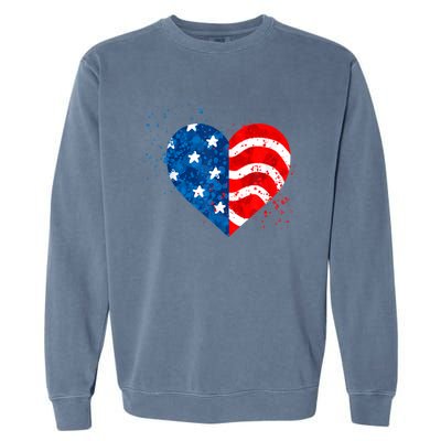 4th of JULY. LOVE HEART American Freedom USA Flag Garment-Dyed Sweatshirt