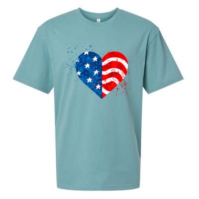 4th of JULY. LOVE HEART American Freedom USA Flag Sueded Cloud Jersey T-Shirt