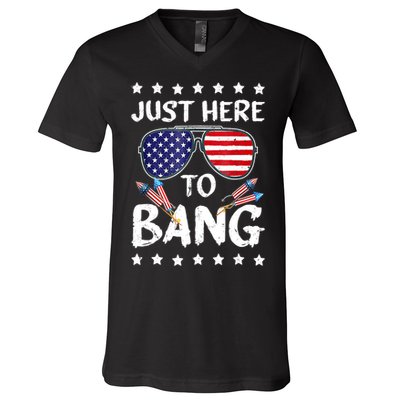 4th Of July Just Here To Bang Usa V-Neck T-Shirt