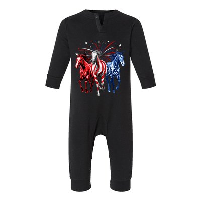 4th Of July Horse Lovers Red White And Blue American Flag Infant Fleece One Piece