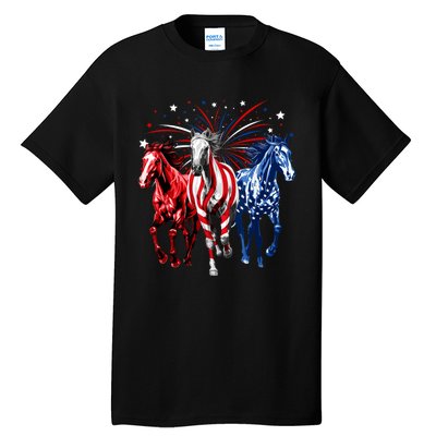 4th Of July Horse Lovers Red White And Blue American Flag Tall T-Shirt