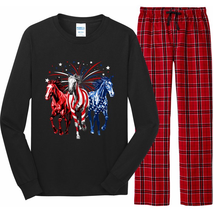 4th Of July Horse Lovers Red White And Blue American Flag Long Sleeve Pajama Set