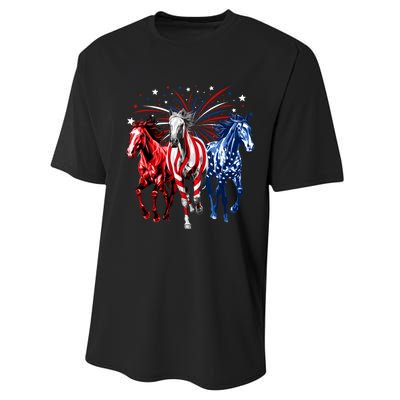 4th Of July Horse Lovers Red White And Blue American Flag Performance Sprint T-Shirt