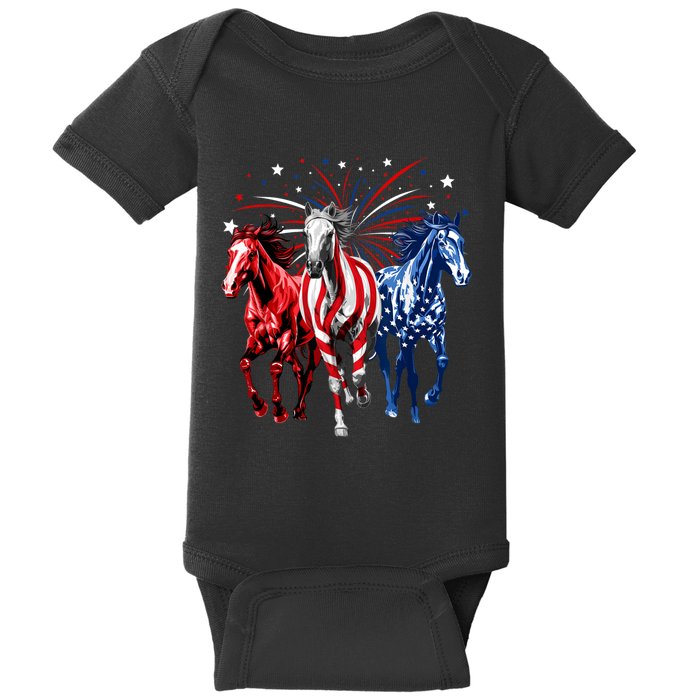 4th Of July Horse Lovers Red White And Blue American Flag Baby Bodysuit