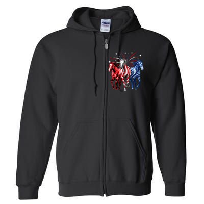 4th Of July Horse Lovers Red White And Blue American Flag Full Zip Hoodie