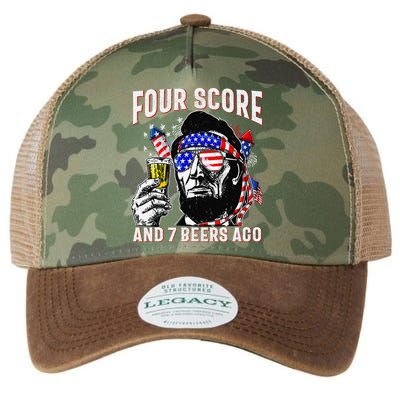 4th Of July Drinking Beer Patriot Four Score And 7 Beers Ago Legacy Tie Dye Trucker Hat
