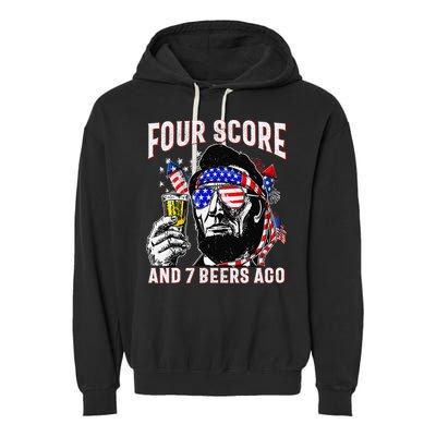 4th Of July Drinking Beer Patriot Four Score And 7 Beers Ago Garment-Dyed Fleece Hoodie