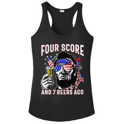 4th Of July Drinking Beer Patriot Four Score And 7 Beers Ago Ladies PosiCharge Competitor Racerback Tank