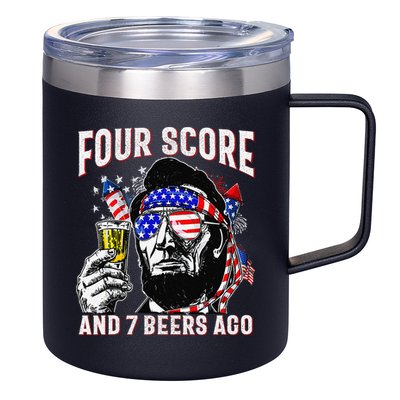 4th Of July Drinking Beer Patriot Four Score And 7 Beers Ago 12oz Stainless Steel Coffee Mug