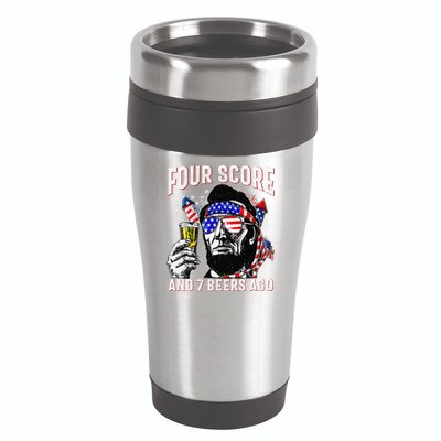 4th Of July Drinking Beer Patriot Four Score And 7 Beers Ago 16oz Travel Tumbler