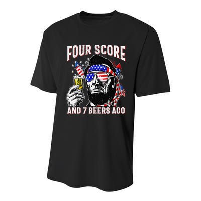 4th Of July Drinking Beer Patriot Four Score And 7 Beers Ago Youth Performance Sprint T-Shirt