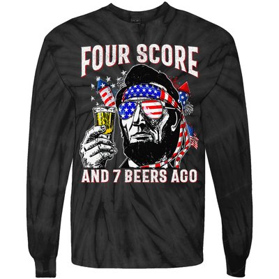 4th Of July Drinking Beer Patriot Four Score And 7 Beers Ago Tie-Dye Long Sleeve Shirt