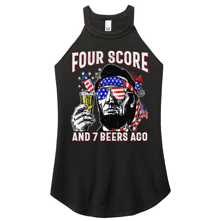 4th Of July Drinking Beer Patriot Four Score And 7 Beers Ago Women's Perfect Tri Rocker Tank