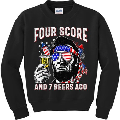 4th Of July Drinking Beer Patriot Four Score And 7 Beers Ago Kids Sweatshirt