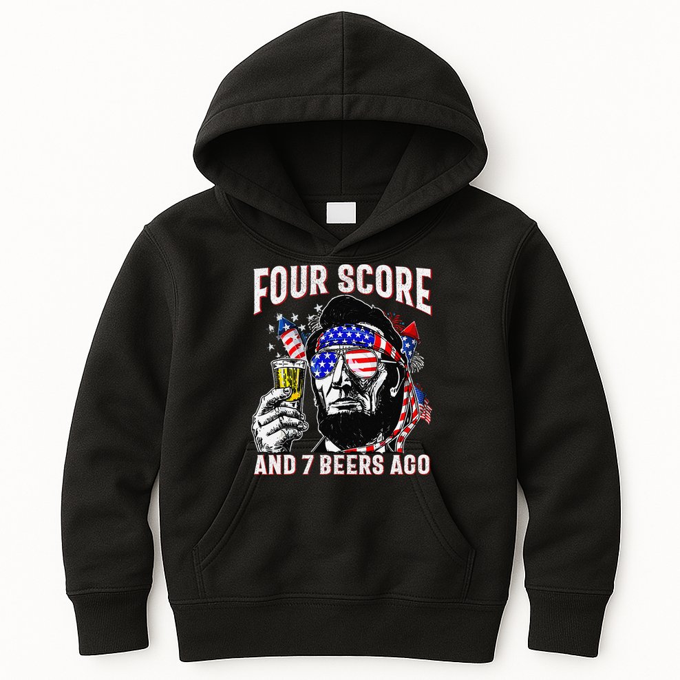 4th Of July Drinking Beer Patriot Four Score And 7 Beers Ago Kids Hoodie
