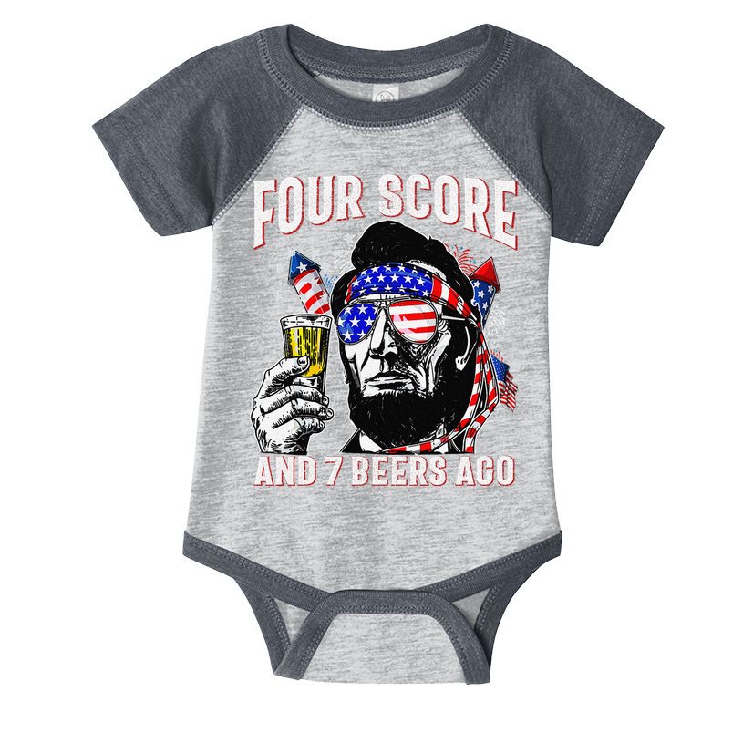 4th Of July Drinking Beer Patriot Four Score And 7 Beers Ago Infant Baby Jersey Bodysuit