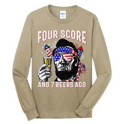 4th Of July Drinking Beer Patriot Four Score And 7 Beers Ago Tall Long Sleeve T-Shirt