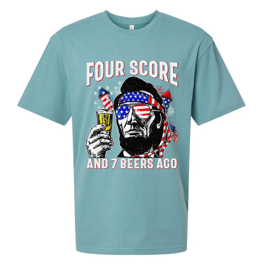 4th Of July Drinking Beer Patriot Four Score And 7 Beers Ago Sueded Cloud Jersey T-Shirt